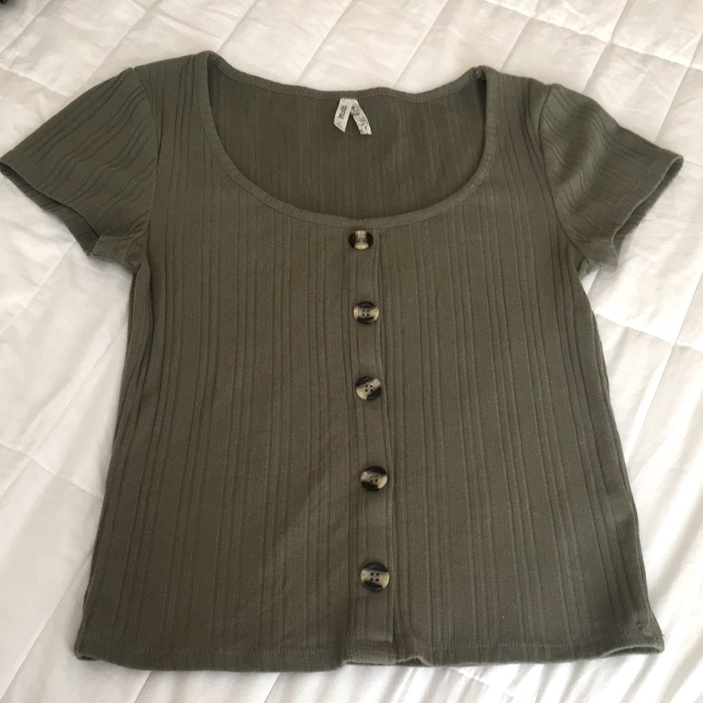 Olive Green Mudd Crop Top with decorative buttons